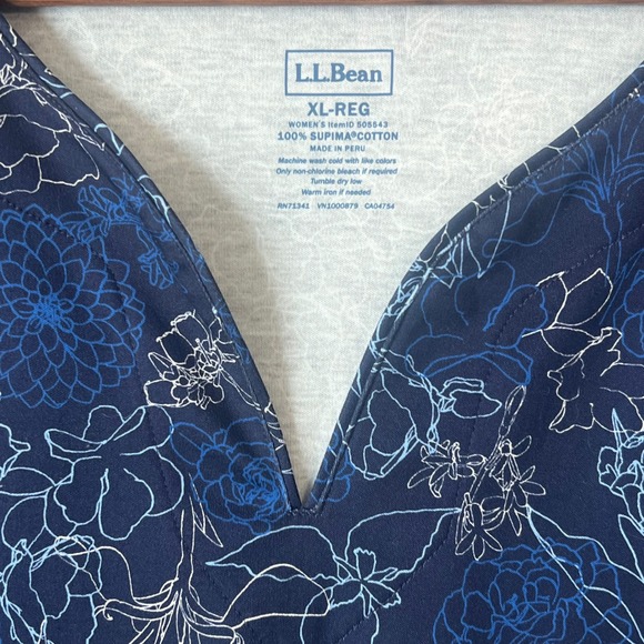 L.L. Bean XL 100% Supima Cotton Floral T-Shirt Blouse Lot of 2 Blue Cottagecore - Picture 9 of 16